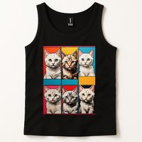 Pop Art Tabby Grid Colorful Feline Cat Faces Collage .Png Tank Top
