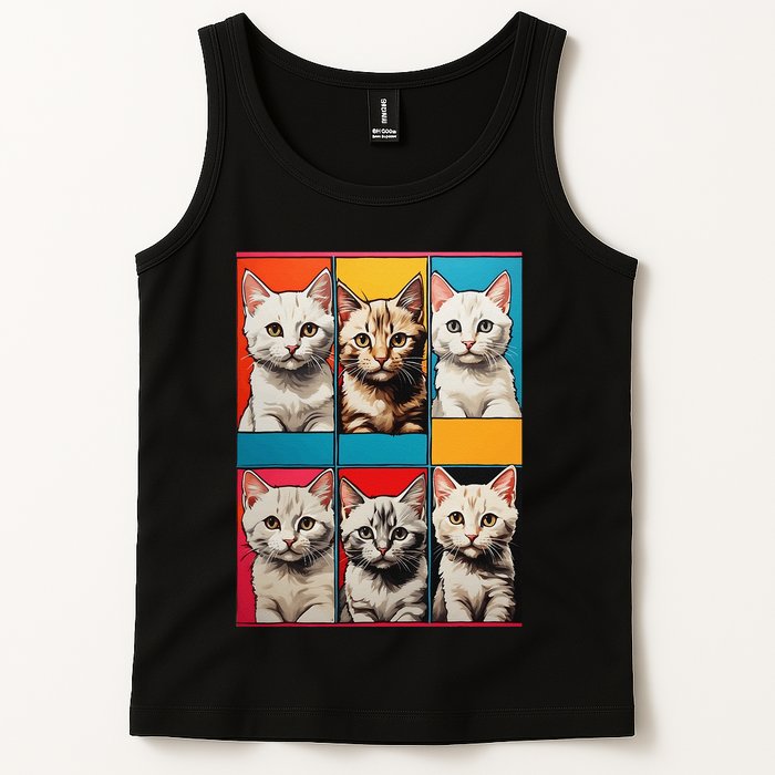 Pop Art Tabby Grid Colorful Feline Cat Faces Collage .Png Tank Top