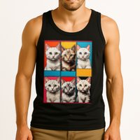 Pop Art Tabby Grid Colorful Feline Cat Faces Collage .Png Tank Top