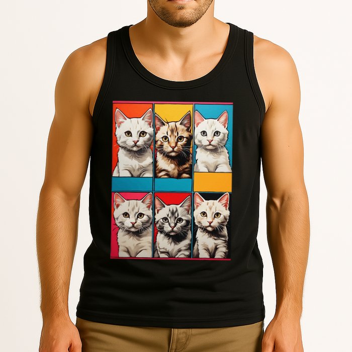 Pop Art Tabby Grid Colorful Feline Cat Faces Collage .Png Tank Top
