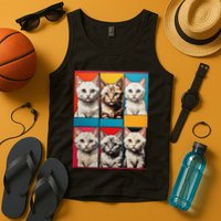 Pop Art Tabby Grid Colorful Feline Cat Faces Collage .Png Tank Top
