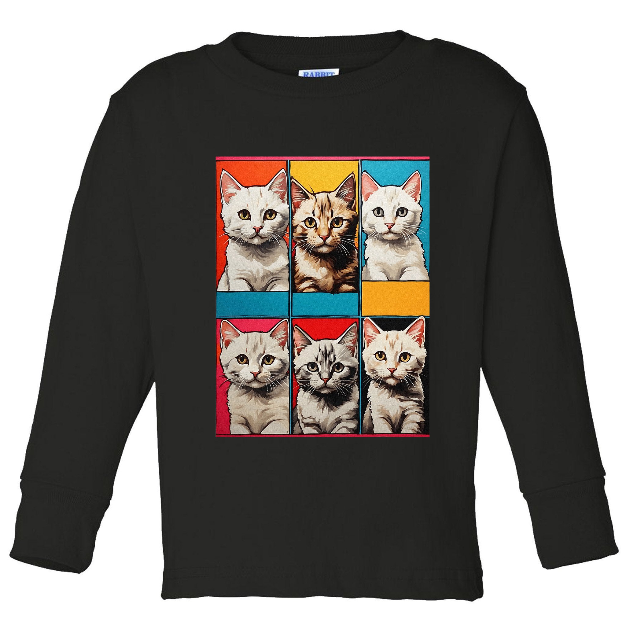 Pop Art Tabby Grid Colorful Feline Cat Faces Collage .Png Toddler Long Sleeve Shirt