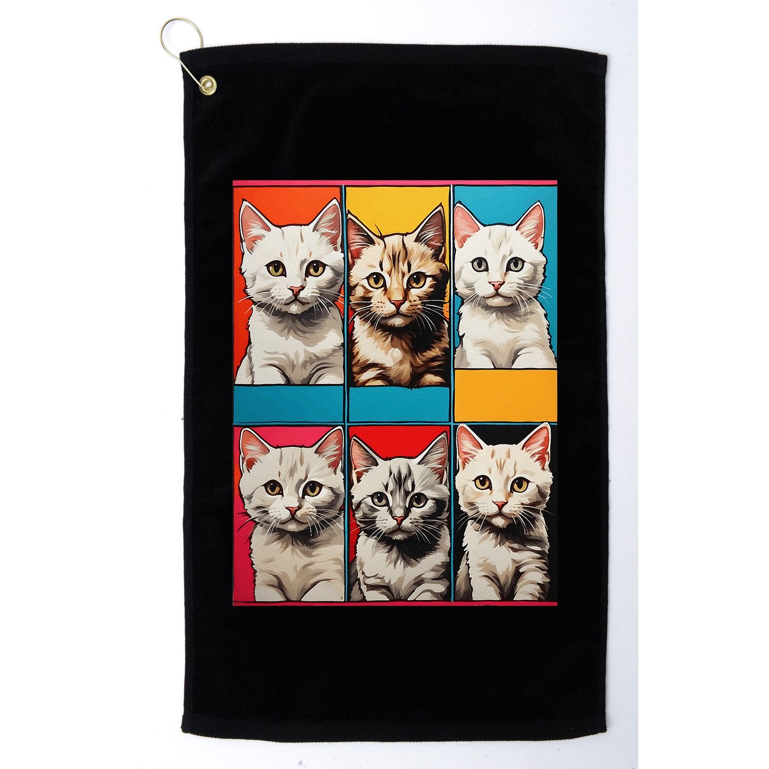 Pop Art Tabby Grid Colorful Feline Cat Faces Collage .Png Golf Towel