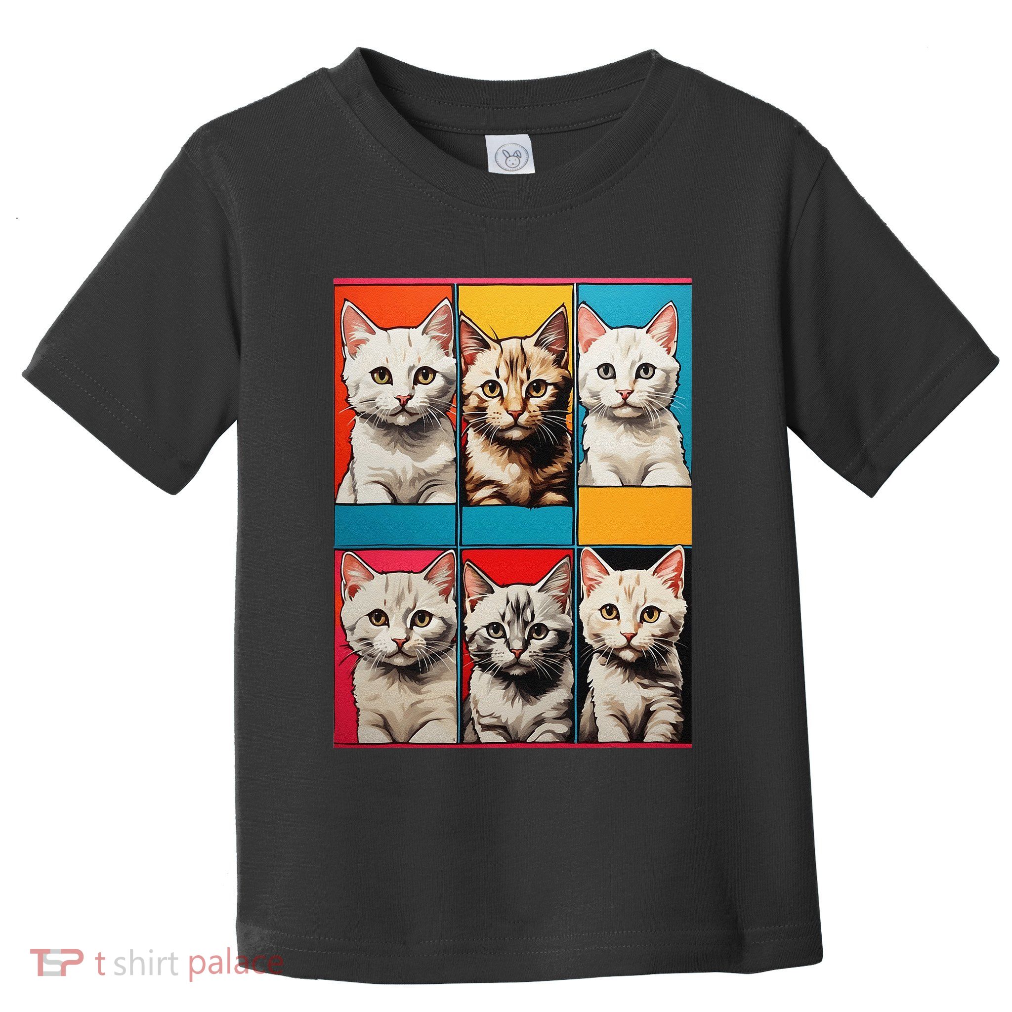 Pop Art Tabby Grid Colorful Feline Cat Faces Collage .Png Toddler T-Shirt