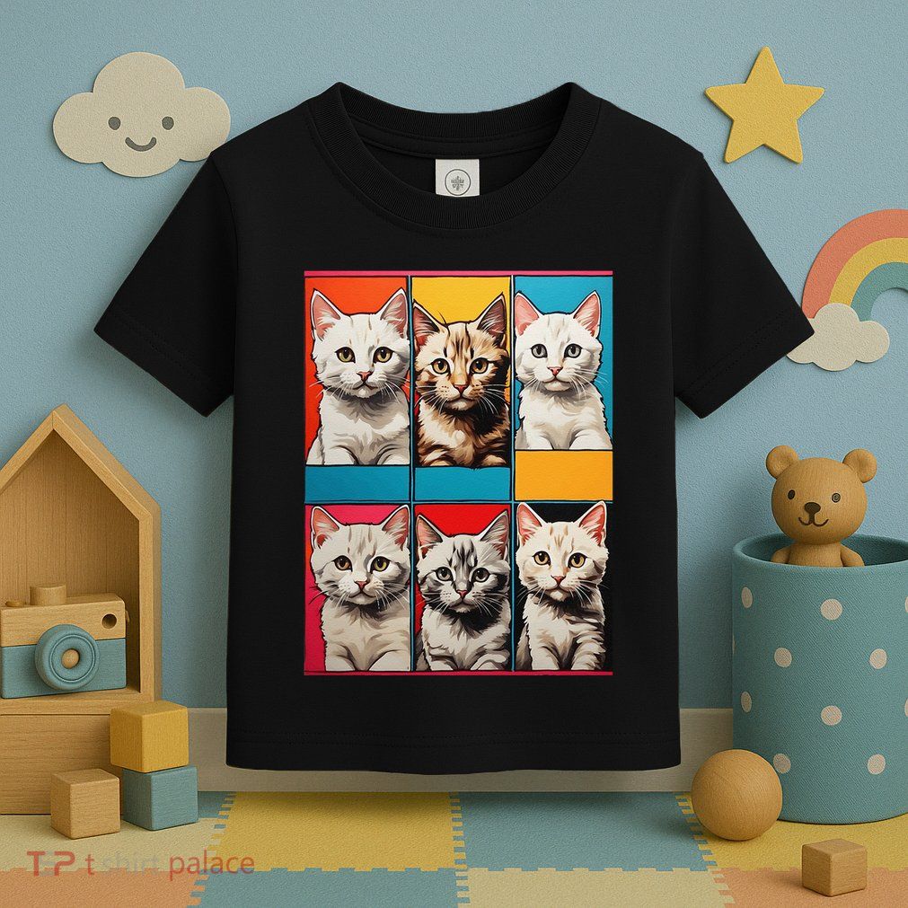 Pop Art Tabby Grid Colorful Feline Cat Faces Collage .Png Toddler T-Shirt