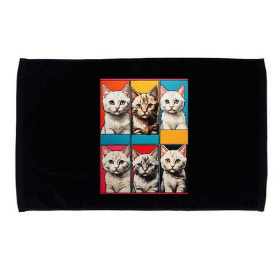 Pop Art Tabby Grid Colorful Feline Cat Faces Collage .Png Microfiber Hand Towel