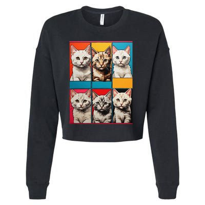 Pop Art Tabby Grid Colorful Feline Cat Faces Collage .Png Cropped Pullover Crew