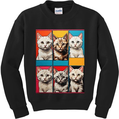 Pop Art Tabby Grid Colorful Feline Cat Faces Collage .Png Kids Sweatshirt