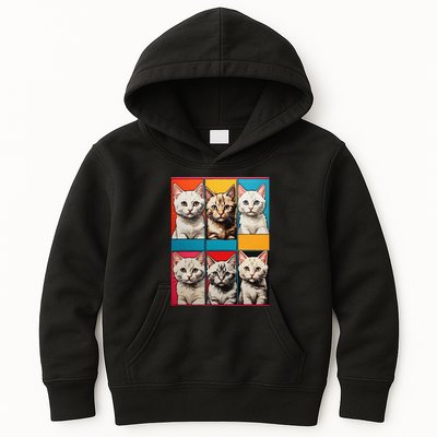 Pop Art Tabby Grid Colorful Feline Cat Faces Collage .Png Kids Hoodie