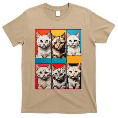 Pop Art Tabby Grid Colorful Feline Cat Faces Collage .Png T-Shirt