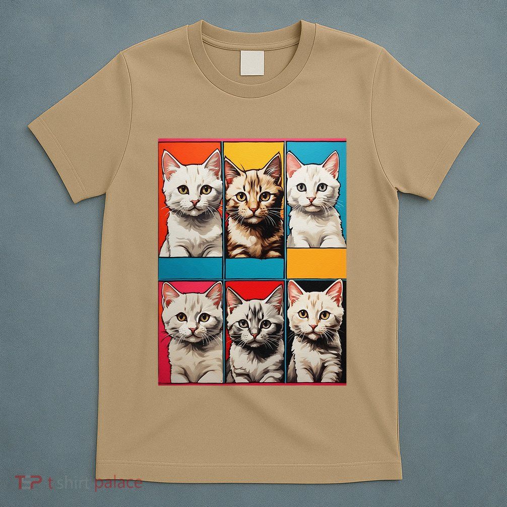 Pop Art Tabby Grid Colorful Feline Cat Faces Collage .Png T-Shirt