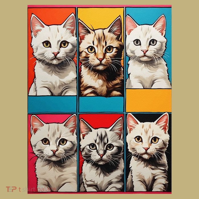 Pop Art Tabby Grid Colorful Feline Cat Faces Collage .Png Magnet