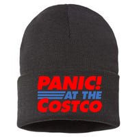 Panic At The Costco Funny Meme Sustainable Knit Beanie