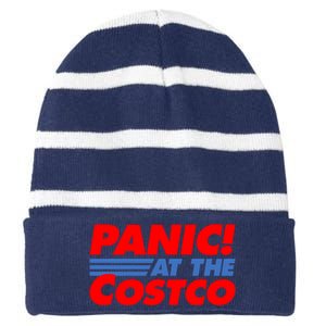 Panic At The Costco Funny Meme Striped Beanie with Solid Band