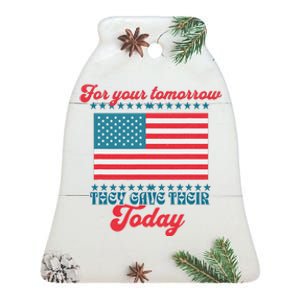 Patriotic American Thanks Veterans Ceramic Bell Ornament