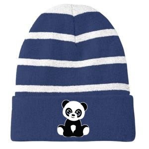 Panda Art Tween Cute Love Pandas Graphic Striped Beanie with Solid Band