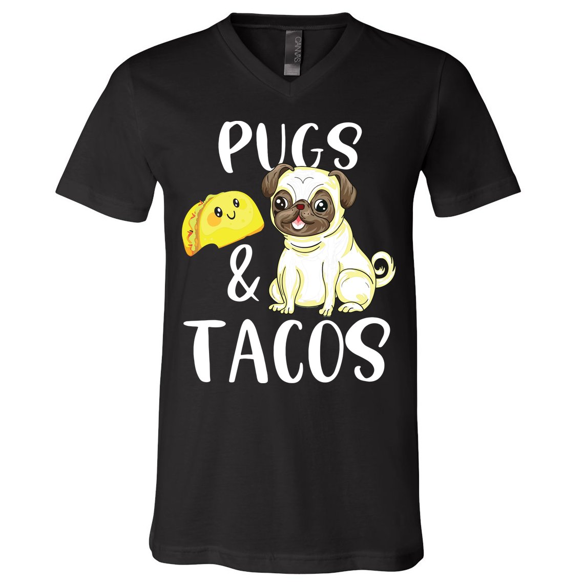 Pugs And Tacos Funny Pug And Tacos Gift Funny Dog Lover V-Neck T-Shirt