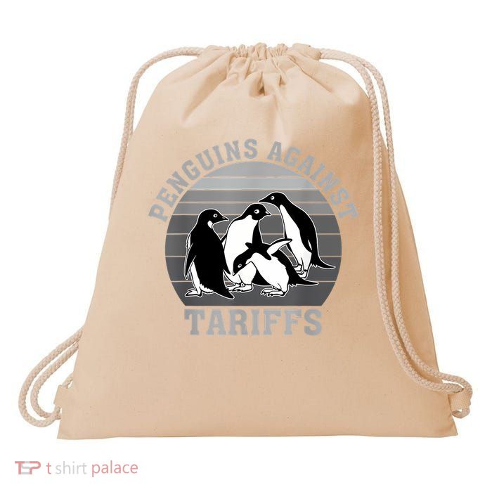 Penguins Against Tariffs Anti Tariffs Funny Penguins Drawstring Bag