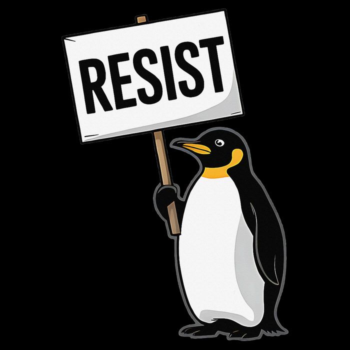 Penguins Against Tariff Funny Penguin No Tariffs Resist Flat Bill Trucker Hat