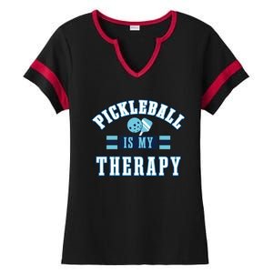 Pickleball As Therapy Ironic Saying Dinking Gift Ladies Halftime Notch Neck Tee