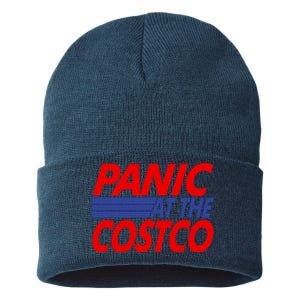 Panic At The Costco Funny Meme Sustainable Knit Beanie