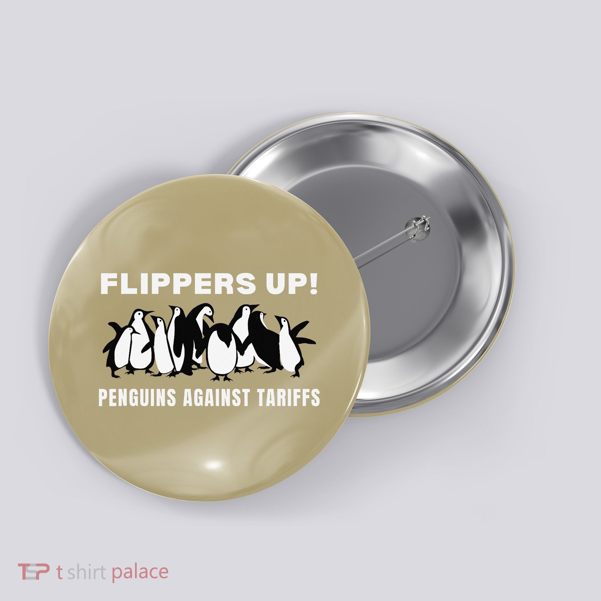 Penguins Against Tariffs Flippers Up Button