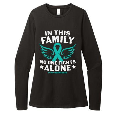 PTSD Awareness Teal Ribbon In This Family No One Fights Alone Womens CVC Long Sleeve Shirt