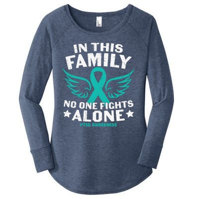 PTSD Awareness Teal Ribbon In This Family No One Fights Alone Women's Perfect Tri Tunic Long Sleeve Shirt