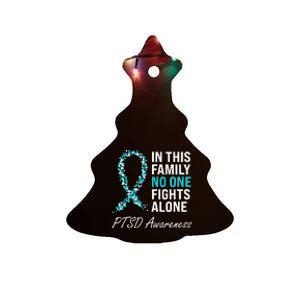 PTSD Awareness Teal Ribbon Ceramic Tree Ornament