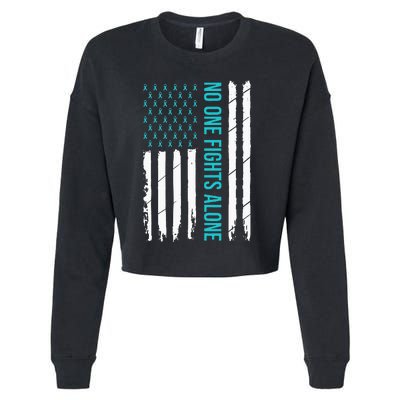 PTSD Awareness Teal Ribbon Cropped Pullover Crew