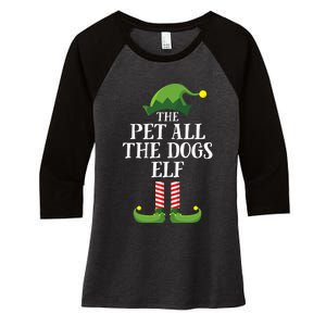 Pet All The Dogs Elf Matching Family Group Christmas Pajama Women's Tri-Blend 3/4-Sleeve Raglan Shirt