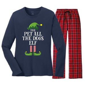 Pet All The Dogs Elf Matching Family Group Christmas Pajama Women's Long Sleeve Flannel Pajama Set 