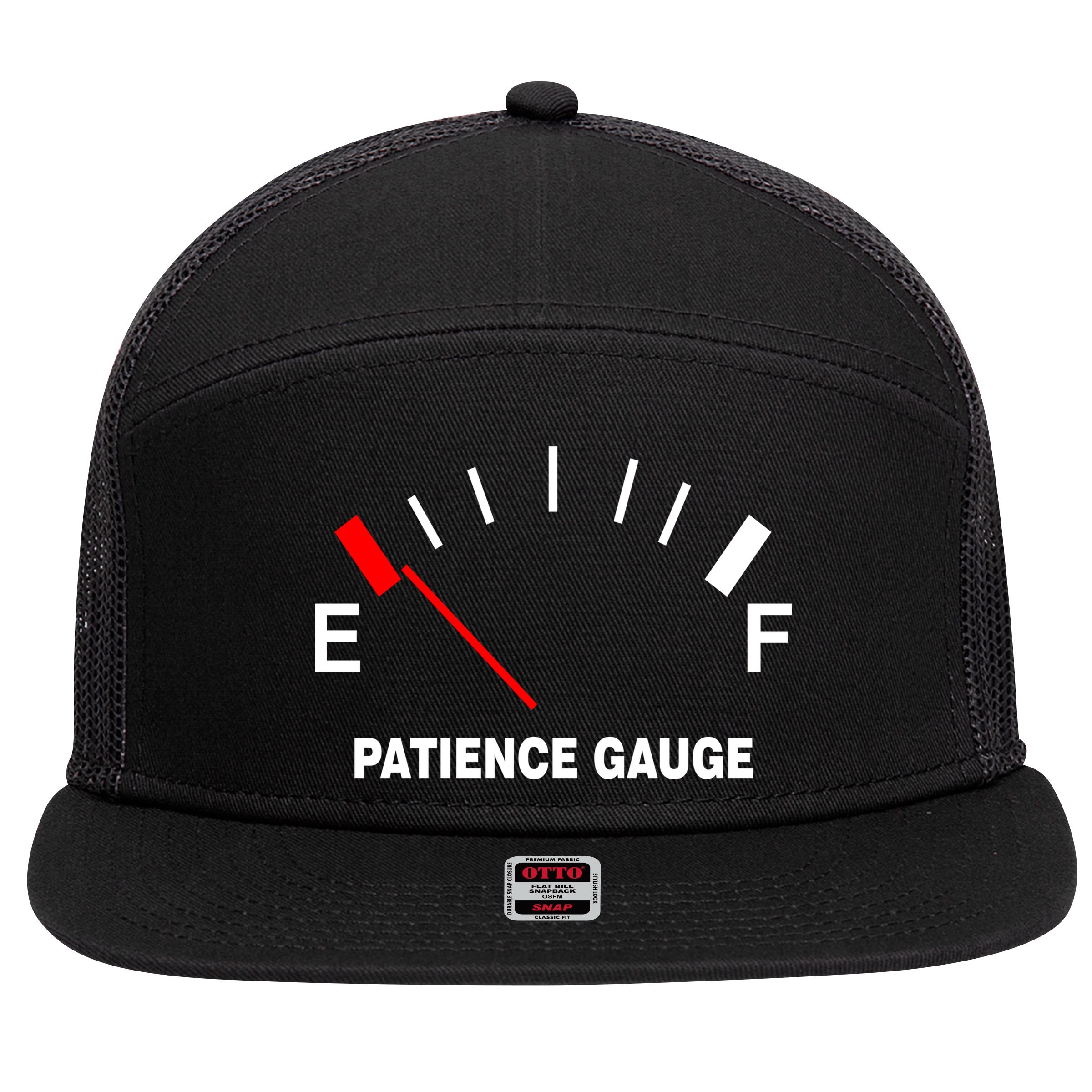 Patience Gauge Nearly Empty 7 Panel Mesh Trucker Snapback Hat