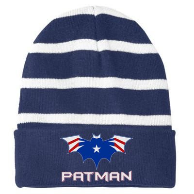 Patman New England Football Batman Logo Striped Beanie with Solid Band