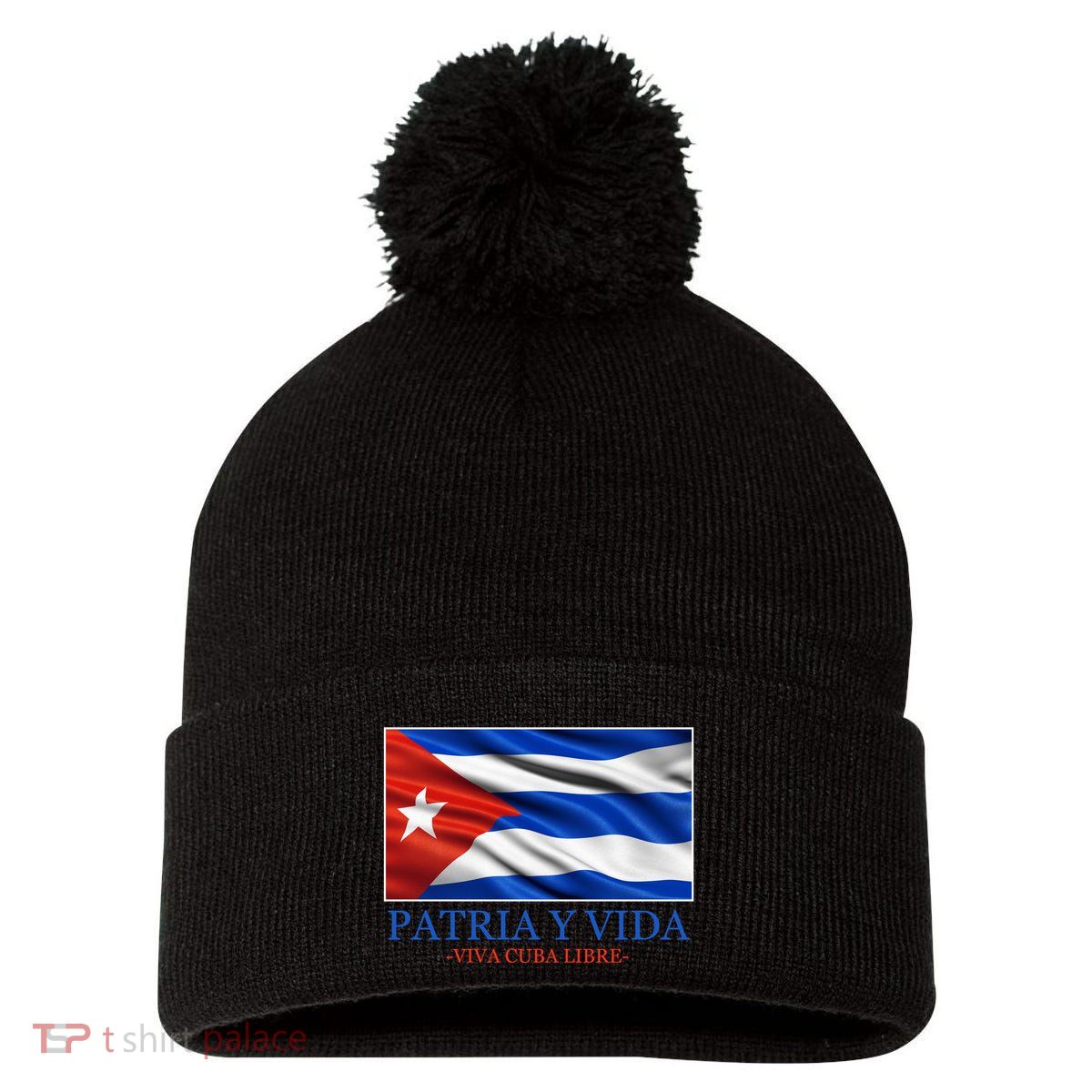 Patria Y Vida Viva Cuba Libre Pom Pom 12in Knit Beanie