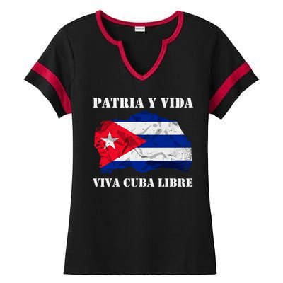 Patria Y Vida Viva Cuba Libre Distressed Cuban Flag Ladies Halftime Notch Neck Tee