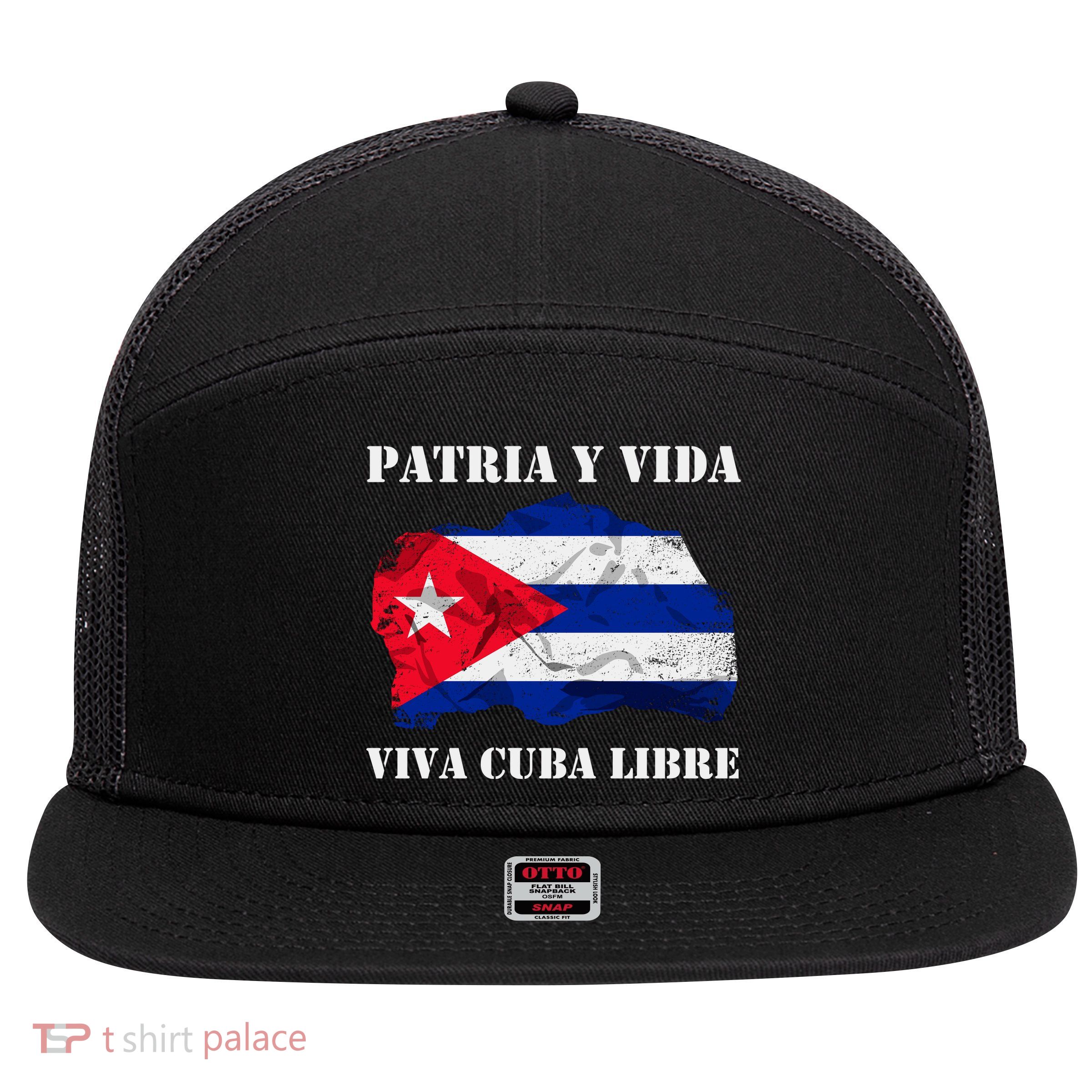 Patria Y Vida Viva Cuba Libre Distressed Cuban Flag 7 Panel Mesh Trucker Snapback Hat
