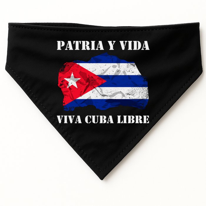 Patria Y Vida Viva Cuba Libre Distressed Cuban Flag USA-Made Doggie Bandana