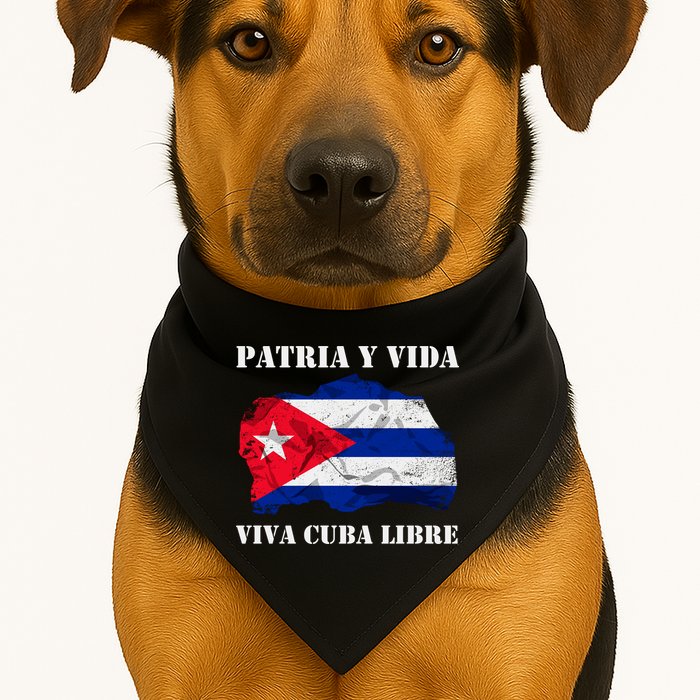 Patria Y Vida Viva Cuba Libre Distressed Cuban Flag USA-Made Doggie Bandana