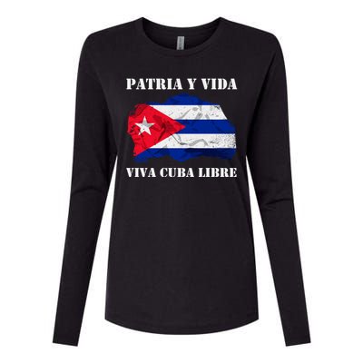 Patria Y Vida Viva Cuba Libre Distressed Cuban Flag Womens Cotton Relaxed Long Sleeve T-Shirt