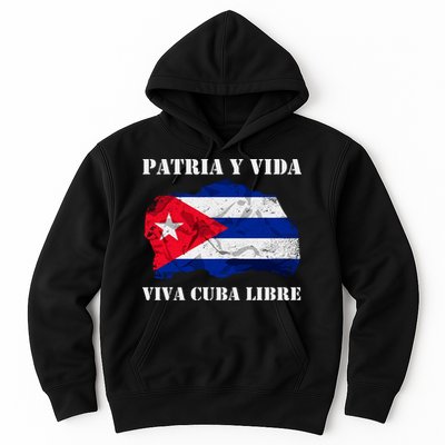 Patria Y Vida Viva Cuba Libre Distressed Cuban Flag Hoodie