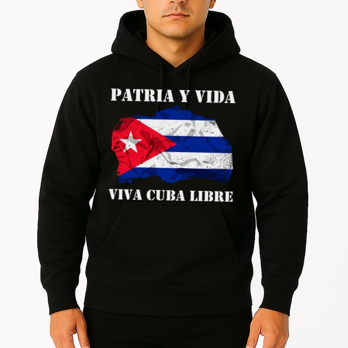 Patria Y Vida Viva Cuba Libre Distressed Cuban Flag Hoodie