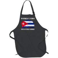 Patria Y Vida Viva Cuba Libre Distressed Cuban Flag Full-Length Apron With Pockets