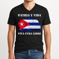 Patria Y Vida Viva Cuba Libre Distressed Cuban Flag V-Neck T-Shirt
