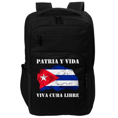 Patria Y Vida Viva Cuba Libre Distressed Cuban Flag Impact Tech Backpack