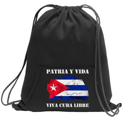 Patria Y Vida Viva Cuba Libre Distressed Cuban Flag Sweatshirt Cinch Pack Bag