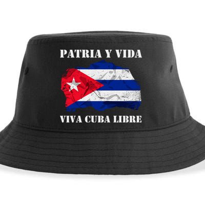 Patria Y Vida Viva Cuba Libre Distressed Cuban Flag Sustainable Bucket Hat