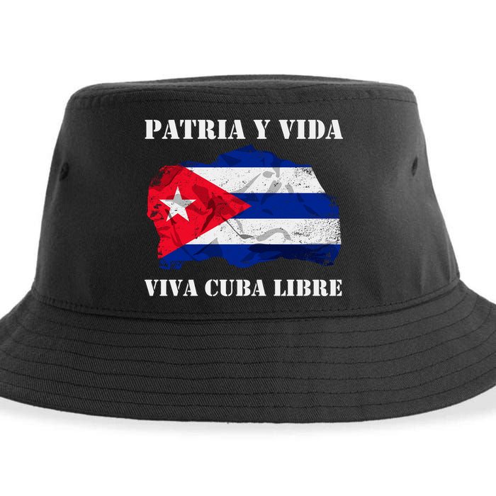 Patria Y Vida Viva Cuba Libre Distressed Cuban Flag Sustainable Bucket Hat