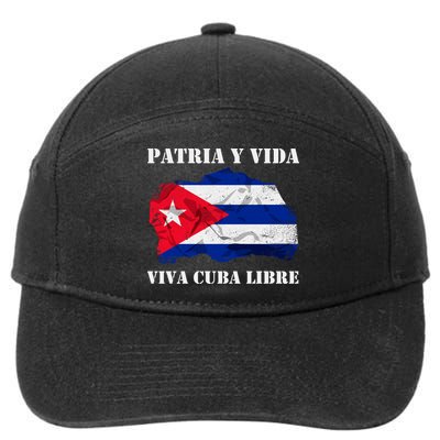 Patria Y Vida Viva Cuba Libre Distressed Cuban Flag 7-Panel Snapback Hat