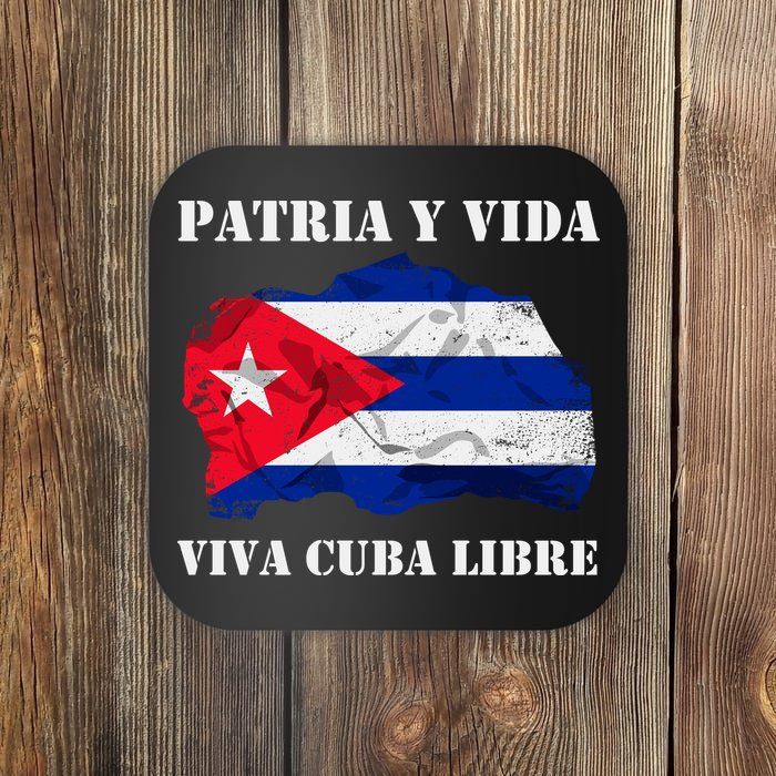 Patria Y Vida Viva Cuba Libre Distressed Cuban Flag Coaster